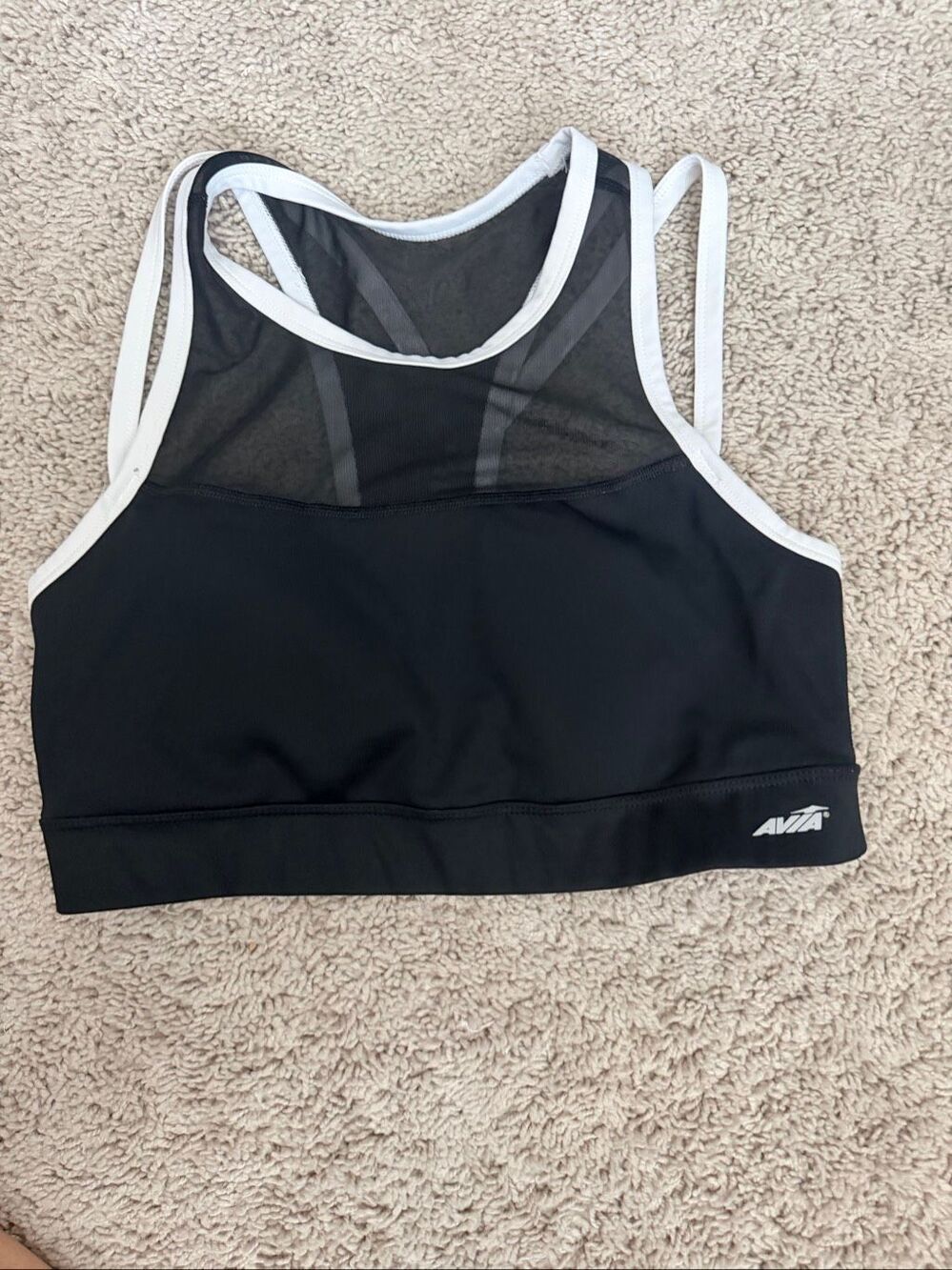 Avia Black White Mesh Activewear Sports Bra Athletic Gym Workout Top Size L
